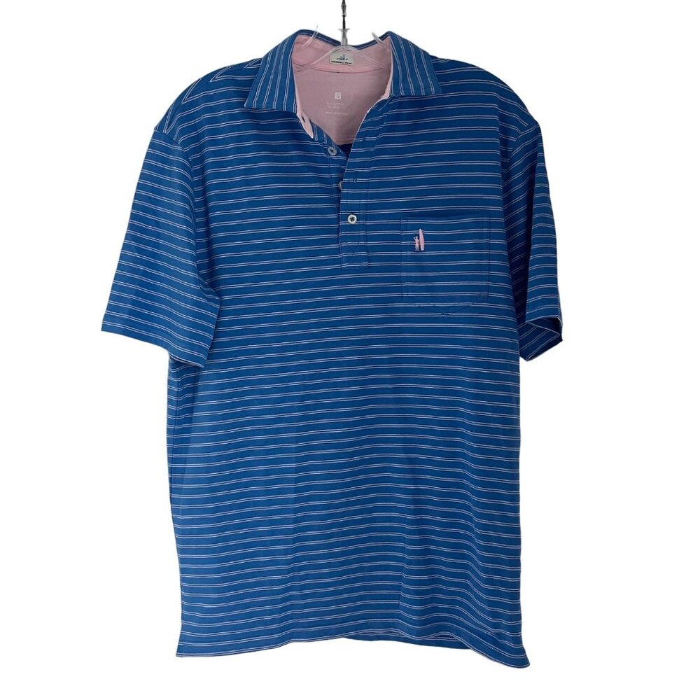 Johnnie O Hangin Out Blue Pink Striped Performance Polo Shirt Small Cotton